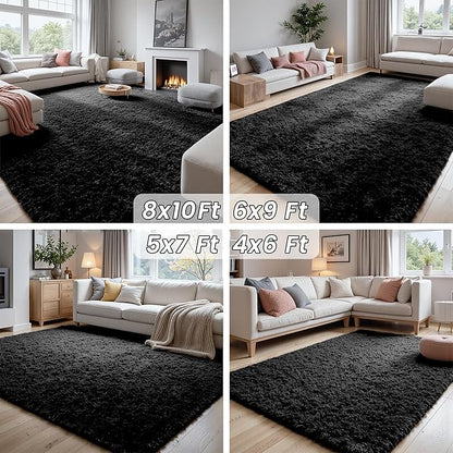 8x10 Area Rugs for Living Room Rug: Soft Fluffy Shag Black Rugs for Bedroom, Non-Slip Large Fuzzy Plush Rug Indoor Floor Carpet for Nursery Kids Boys Girls Room, Dorms, Playroom, Modern Home Decor