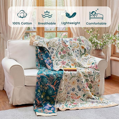 MSGKV The Boho Layer: 50"x60" Cotton Throw Blanket – Lightweight & Reversible Maximalist Colorful, Decorative Accent for Couch Snuggles, Bed Layers & Road Trips