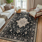 Area Rugs 5'x8' Washable Non-Slip, Floral Vintage Distress Print Pattern Medallion Carpet for Living Room Bedroom Dining Room, Black Brown Neutral Dark Tan