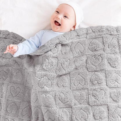 Yurhap Fleece Baby Blanket Heart Checkered, Ultra Soft Cozy Baby Blankets for Boys Girls, Fluffy Infant Toddler Newborn Receiving Gifts for Crib Stroller 30"x40" (Silver Grey)