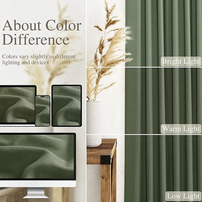 Extended Curtain Olive Green Linen Sheer Curtains for Living Room 2 Panels Set 118 Inch Length Back Tab Light Filtering & Breathability Semi Sheer Curtain Drapes for Bedroom Living Room 52x118