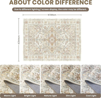 zesthome 8x10 Area Rugs - Stain Resistant Washable Rug for Living Room, Non-Slip Backing Large Area Rug with Ultra-Thin Low Pile for Bedroom, Vintage Home Decor