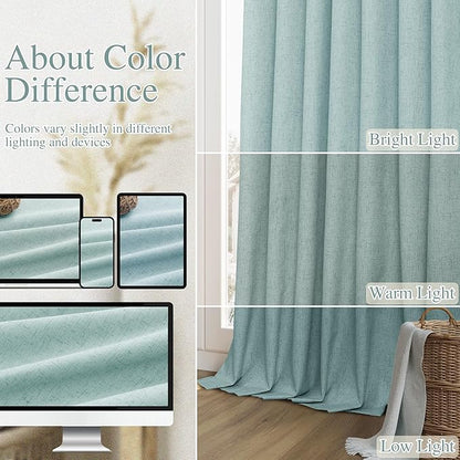 Guken 100% Blackout Linen Curtains 102 Inch Length 2 Panels Set for Living Room Bedroom Back Tab Thermal Insulated Black Out Linen Drapes Room Darkening Window Curtains,Light Blue