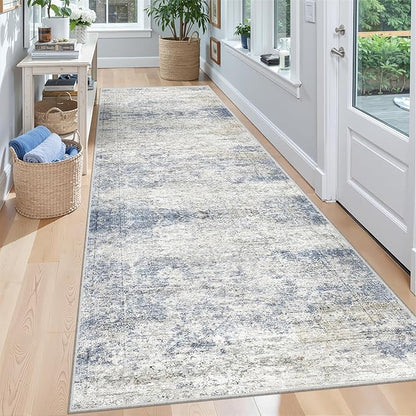 Kitchen Runner Rug Non Slip - 2.5 x 8 Runners for Hallways, Entryway, Bedroom, Washable Runner Rugs for Bathroom, Laundry Room, Low Pile Soft Vintage Area Rug(2.5'x8', Blue/Brown/Ivory)