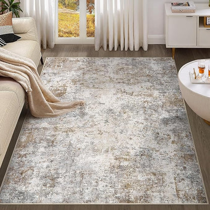 UERMEI 4x6 Area Rug Living Room Rugs - Washable Neutral Modern Abstract Soft Thin Rug Indoor Floor No Slip Rug Carpet for Bedroom Under Dining Table Home Office Decor - Brown Grey