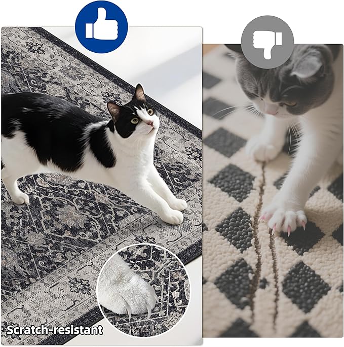 Kitchen Sink Rugs Set 0f 2: Washable Non-Slip Hardwood Floor Mat for Stove Dishwasher Fronts Soft Stain Resistant Carpet for Cooking Area & Fridge Boho Home Decor for High Traffic Area(2x3+2x4,Black)