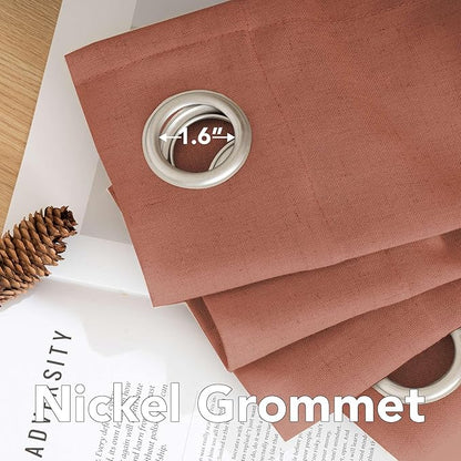 H.VERSAILTEX Linen Curtains Home Decorative Nickel Grommet Curtains Privacy Added Energy Saving Light Filtering Window Treatments Draperies for Bedroom, Terracotta, 2 Panels, 52 x 72 - Inch