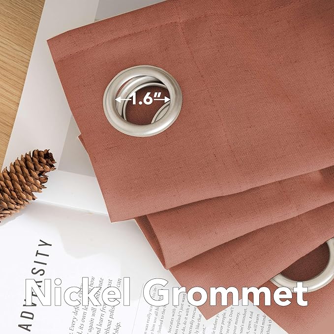 H.VERSAILTEX Linen Curtains Home Decorative Nickel Grommet Curtains Privacy Added Energy Saving Light Filtering Semi Sheer Window Treatments Draperies for Bedroom, Terracotta, 2 Panels, 52 x 54 - Inch