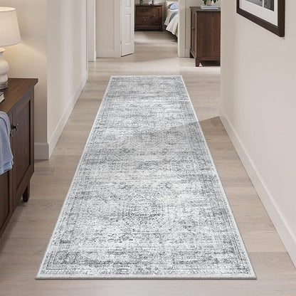 Runner Rug 2x5 Washable Non-Slip Kitchen Runner Rugs for Bathroom Laundry Room Grey Vintage Floor Carpet Runners for Hallway Entryway