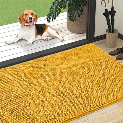 OLANLY Dog Door Mat for Muddy Paws 47x32, Absorbs Moisture and Dirt, Absorbent Non-Slip Washable Doormat, Quick Dry Chenille Mud Mat, Entry Indoor Entryway Carpet for Inside Floor, Golden Yellow
