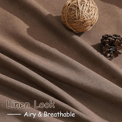 Caramel Brown Linen Curtains 84 Inches Long for Bedroom Back Tab Light Filtering Privacy Semi Sheer Drapes Modern Farmhouse Decor Cotton Textured for Living Room Curtain 2 Panels Set 52x84 Inch