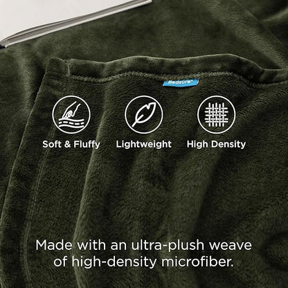 Bedsure GentleSoft Fleece Blanket Twin Size Olive Green - 300GSM Lightweight Plush Fuzzy Cozy Soft Warm Blanket for Bed, Sofa, Couch, Travel, Camping, 60x80 inches
