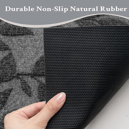Grey Leaves Outdoor Indoor Entrance Doormats, Absorbent Durable Heavy Duty Welcome Front Door Mat,Thick Natural Rubber Back,Easy Clean Entryway Mat 17x30 Inch, Low Profile