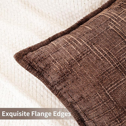 HPUK Fall Chenille Soft Throw Pillow Covers 18x18 Set of 2, Accent Cushion Covers for Living Room, Bedroom, Decorative Solid Color Pillow Covers for Couch, Sofa, Chair, Chocolate