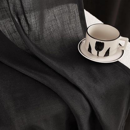 Black Linen Curtains 72 inches Long for Bedroom Back Tab Light Filtering Privacy Semi Sheer Black Curtains Living Room Boho Rustic Farmhouse Cotton Textured Gauze Curtain 2 Panel Set