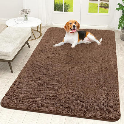 OLANLY Dog Door Mat for Muddy Paws 59x35, Absorbs Moisture and Dirt, Absorbent Non-Slip Washable Doormat, Quick Dry Chenille Mud Mat for Dogs, Entry Indoor Entryway Carpet for Inside Floor, Mocha