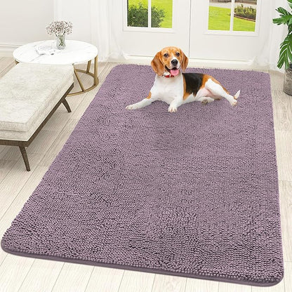 OLANLY Dog Door Mat for Muddy Paws 59x35, Absorbs Moisture and Dirt, Absorbent Non-Slip Washable Doormat, Quick Dry Chenille Mud Mat for Dogs, Entry Indoor Entryway Carpet for Inside Floor, Deep Plum