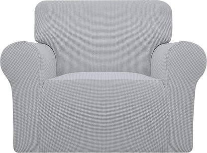 Easy-Going Stretch Oversized Chair Sofa Slipcover 1-Piece Couch Sofa Cover Furniture Protector Soft with Elastic Bottom for Kids Spandex Jacquard Fabric Small Checks Silver Gray