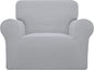 Easy-Going Stretch Chair Sofa Slipcover 1-Piece Couch Sofa Cover Furniture Protector Soft with Elastic Bottom for Kids, Pet. Spandex Jacquard Fabric Small Checks (Chair, Silver Gray)