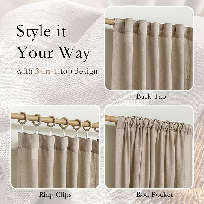 MYSKY HOME French Door Curtains for Closet Doorways, 72 Inches Long Taupe Semi Sheer Drapes Light Filtering Curtain Panels Elegant Look for Classroom/Guestroom Windows, 50" x 72", Taupe, 2 PCs