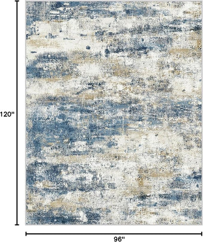 BEIMO Machine Washable Rug 8x10 Area Rugs for Living Room Bedroom, Large Navy Blue Beige Abstract Area Rug Soft Throw Rugs, Low-Pile Floor Carpet with Non Slip Rubber Backing
