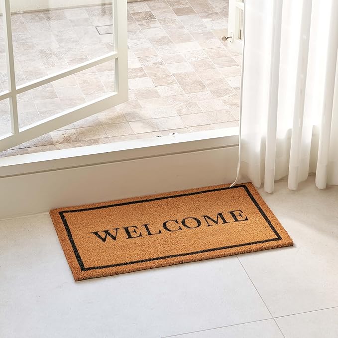 KANKUN Coco Coir Door Mat with Heavy Duty Backing, Welcome Doormat (17" x 30"), Doormat Entrance (Welcome2-1Pack)
