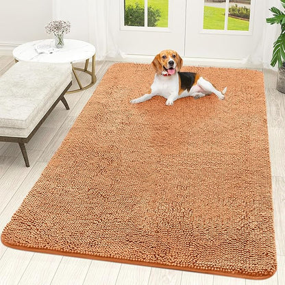 OLANLY Dog Door Mat for Muddy Paws 70x46, Absorbs Moisture and Dirt, Absorbent Non-Slip Washable Doormat, Quick Dry Chenille Mud Mat for Dogs, Entry Indoor Entryway Carpet for Inside Floor, Orange