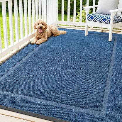 OLANLY Front Door Mat Indoor Outdoor Entrance, Waterproof All-Season, All-Weather Doormat, Sturdy Natural Rubber, Fade Resistant, Low Profile, Easy Clean Patio Porch Entryway Mat, 71x47, Light Blue