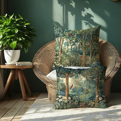 Rustic Spring Forest Pillow Covers 18x18 Double-Sided, Cottagecore Forest Nature Botanical Wildflower Decorative Throw Pillow Covers for Sofa Bed Bedroom Living Room Set of 2