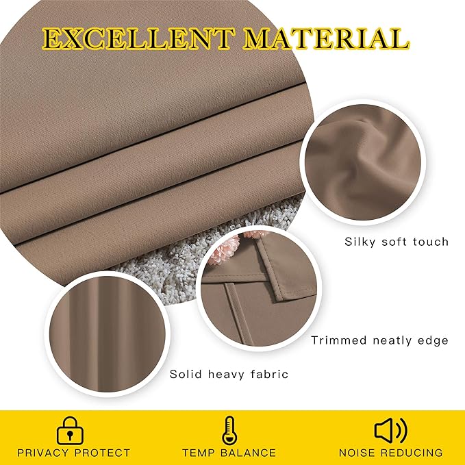 NICETOWN Insulated Blackout Curtains and Drapes - Microfiber Energy Saving Thermal Insulated Solid Grommet Blackout Draperies for Kitchen (1 Pair, 66 inches by 54 Inch, Cappuccino)