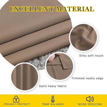NICETOWN Insulated Blackout Curtains and Drapes - Microfiber Energy Saving Thermal Insulated Solid Grommet Blackout Draperies for Kitchen (1 Pair, 66 inches by 54 Inch, Cappuccino)