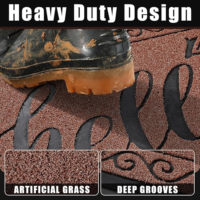 Yimobra Welcome Mats for Front Door 29.5x17, Heavy Duty Waterproof Outdoor Door Mat Outside Entrance, Non-Slip Low Profile Indoor Entryway Mat for Garage Patio, Maroon