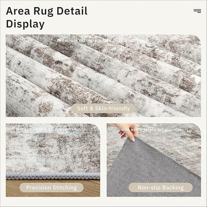 Washable Runner Rug, 2'6" x 8' Non-Slip Kitchen Vintage Foldable 2.5x8ft Hallway Runners for Entryway, Laundry, Bedroom, Pink/Grey