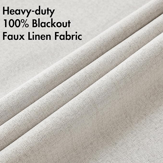 MIULEE Linen Textured Curtains for Bedroom Solid 100% Blackout Thermal Insulated Cream White Grommet Room Darkening Curtains & Drapes Luxury Decor for Living Room Nursery 52 x 45 Inch (2 Panels)
