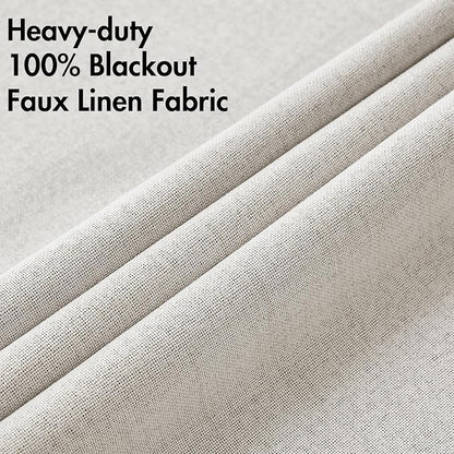 MIULEE Linen Textured Curtains for Bedroom Solid 100% Blackout Thermal Insulated Cream White Grommet Room Darkening Curtains & Drapes Luxury Decor for Living Room Nursery 52 x 45 Inch (2 Panels)