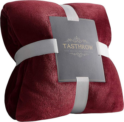 TASTHROW Large Flannel Fleece Throw Blanket, 50×70 Inch - Cozy Lightweight Thick Blanket - All Seasons Suitable for Women, Men and Kids (Two Pack, Burgundy)