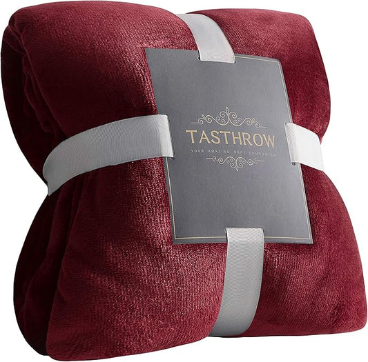 TASTHROW Large Flannel Fleece Throw Blanket, 50×70 Inch - Cozy Lightweight Thick Blanket - All Seasons Suitable for Women, Men and Kids (Two Pack, Burgundy)