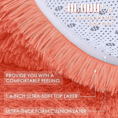 OLANLY 2x4 Machine Washable Runner Rugs for Hallway, Soft Fluffy Shaggy Bedside Rugs for Bedroom, Living Room, Indoor Floor Carpet for Kids Girls and Boys, Home Decor Aesthetic, Coral Red