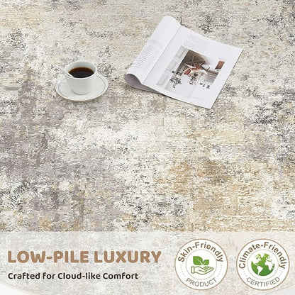 UERMEI 10x12 Area Rug Living Room Rugs - Washable Neutral Modern Abstract Soft Thin Large Rug Indoor Floor No Slip Rug Carpet for Bedroom Under Dining Table Home Office Decor - Golden Grey