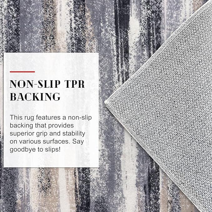 Lansny Modern Abstract Runner Rug 2.6x18, Grey Black Multi Washable Long Kitchen Runner Non-Slip Soft Hallway Rug Runner Thin Print Faux Wool Carpet for Entryway Bedroom Laundry Room Indoor Home Decor