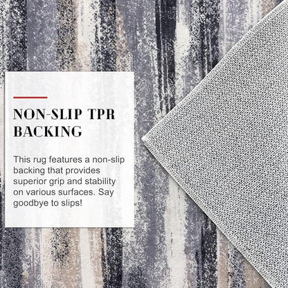 Lansny Modern Abstract Runner Rug 2.6x18, Grey Black Multi Washable Long Kitchen Runner Non-Slip Soft Hallway Rug Runner Thin Print Faux Wool Carpet for Entryway Bedroom Laundry Room Indoor Home Decor