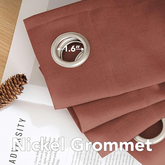 H.VERSAILTEX Living Room Linen Curtains - Semi Sheer, Nickel Grommet, Energy Saving, Light Filtering Window Treatments - Panels for Bedroom, Rust, 2 Panels, 52 x 96 Inch