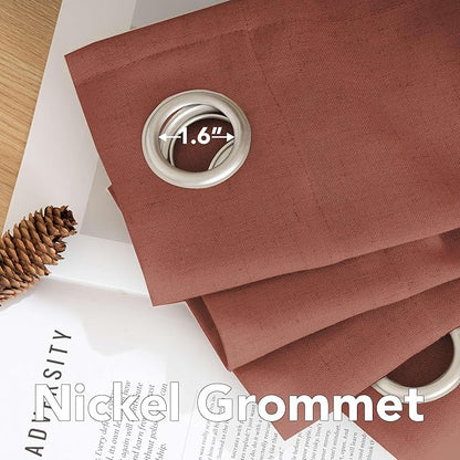 H.VERSAILTEX Living Room Linen Curtains - Semi Sheer, Nickel Grommet, Energy Saving, Light Filtering Window Treatments - Panels for Bedroom, Rust, 2 Panels, 52 x 96 Inch
