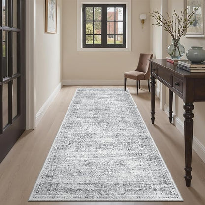 Runner Rug 3x6 Washable Non-Slip Kitchen Runner Rugs for Bathroom Laundry Room Grey Vintage Floor Carpet Runners for Hallway Entryway