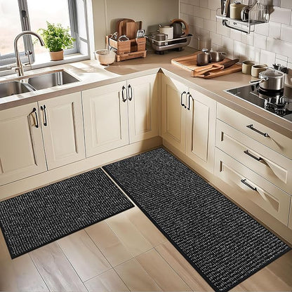 BEQHAUSE Kitchen Rugs 24"x36", Non-Slip Kitchen Mats for Floor, Super Absorbent and Stain Resistant Kitchen Rugs, Machine Washable Rugs for Kitchen, Hallway, Laundry & Sink, Black