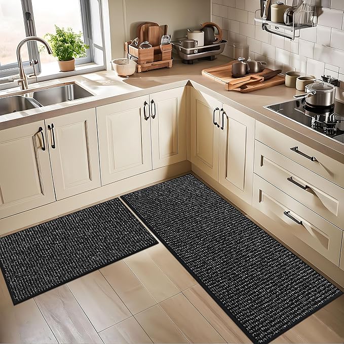BEQHAUSE Kitchen Rugs 32"x48", Non-Slip Kitchen Mats for Floor, Super Absorbent and Stain Resistant Kitchen Rugs, Machine Washable Rugs for Kitchen, Hallway, Laundry & Sink, Black