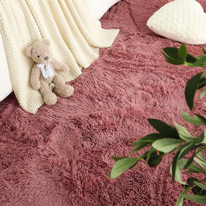 LOCHAS Ultra Soft Indoor Modern Area Rugs Fluffy Living Room Carpets for Children Bedroom Home Decor Nursery Rug 5.3x7.5 Feet, Blush