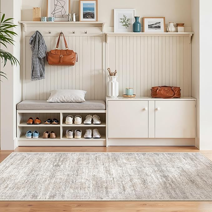 Washable Runner Rugs for Bedroom - 2x6 Runner Rug Non Slip, Ultra-Thin Entryway Runner, Soft Abstract Kitchen Runner for Hallway, Laundry, Indoor Door Mat(2'x6', Brown/Grey/Ivory)