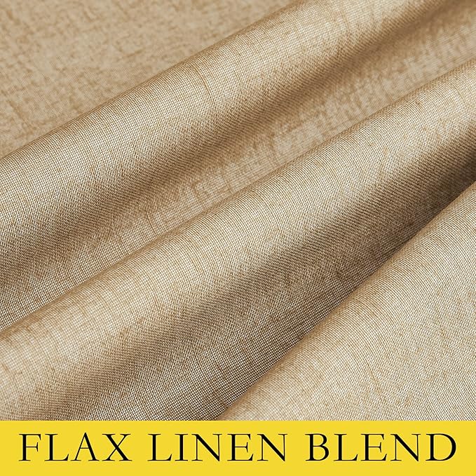 NICETOWN 100% Blackout Camel Linen Curtains 95 inches Length with Thermal Insulated Liners, 2 Panels, 62 inches W, Farmhouse Style Room Cooling Small Window Draperies for Dining Room