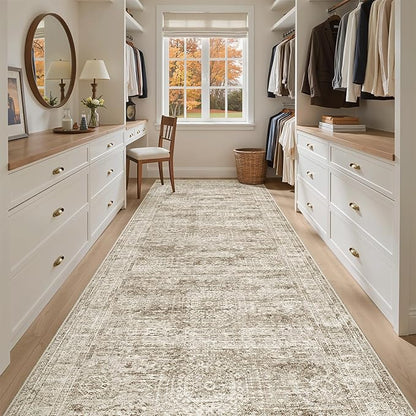 4x12 Wide Hallway Runners: Washable 12ft Runner Rug for Entryway Living Room Soft Vintage Non Slip Carpet Runner for Kitchen Dining Room Nursery Bedroom (Brown, 4x12ft)